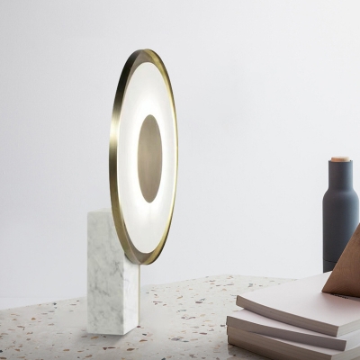 Concentric Round Marble Night Lamp Postmodern Gold and White LED Table Light for Living Room