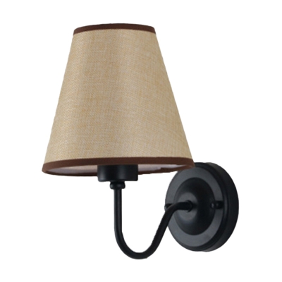 Conical Wall Mount Light Fixture Nordic Fabric 1 Head Black/White/Beige Wall Sconce with Black/White Curved Arm