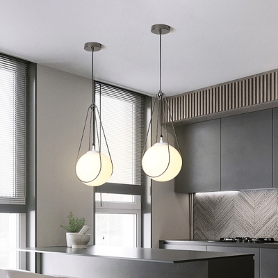Droplet Kitchen Bar Pendant Light White Glass 1-Light Minimalist Hanging Lamp with Globe Shade, 8