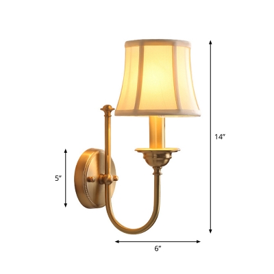 Fabric Flared Shade Wall Light Rustic Single Living Room U-Arm Wall Sconce in Gold