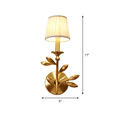 Fabric Gold Finish Wall Light Tapered 1/2-Head Country Style Sconce Lighting Fixture with Twig Shaped Arm
