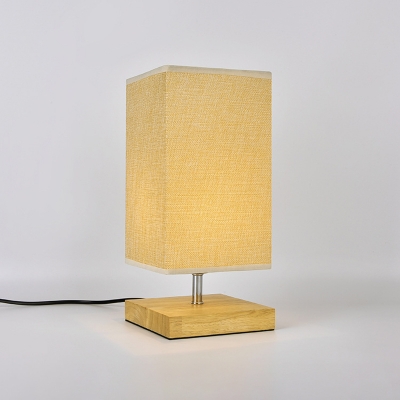 Countryside Fabric Rectangular Table Light Japanese 1 Bulb Desk Lamp in Flaxen with Wood Base for Bedroom Living Room Kids Room College Dorm Office CraftThink Bedside Lamp Table Lamp