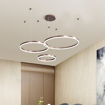 Gold/Coffee Bubble Ring Chandelier Simple 3/4-Head Acrylic LED Ceiling Pendant Light in Warm/White Light