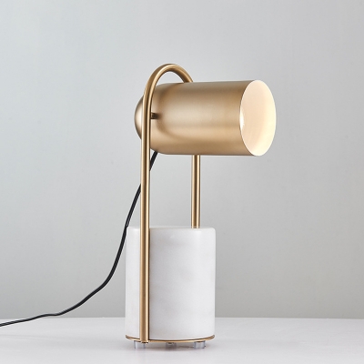 Gold Elongated Dome Table Lamp Post-Modern 1 Bulb Metal Adjustable Nightstand Light with White Marble Base