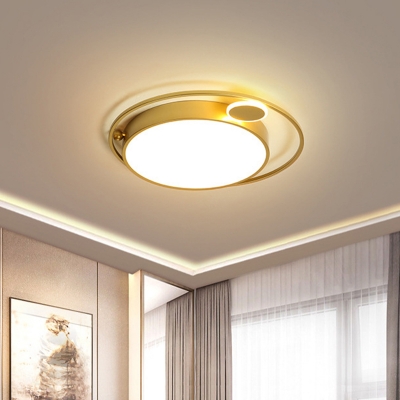 Gold Round Flush Mounted Lamp Modern LED Acrylic Flush Mount Ceiling Fixture in Warm/White/3 Color Light, 16.5