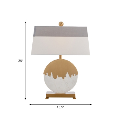 Melting Round Night Light Designer Marble 1 Head White and Gold Table Lamp with Trapezoid Fabric Lampshade