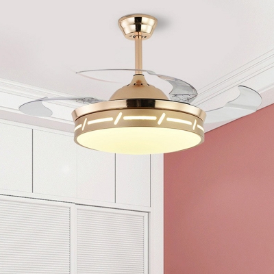 Metallic Round LED Pendant Fan Light Modern Black/White/Gold 4 Blades Semi Flush Mount Light Fixture, 20