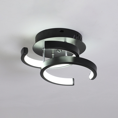 Modern LED Close to Ceiling Light Black/White Dual Round/Square/Moon Shaped Semi Flush Mount Lamp with Metal Shade
