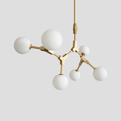 Molecule Chandelier Lighting Postmodern Milk Ball Glass 3/5/7-Bulb Gold Hanging Ceiling Light over Table