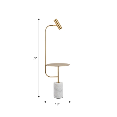 Postmodern Tube Floor Lamp Metal Living Room LED Standing Light in Brass with Table and Marble Base