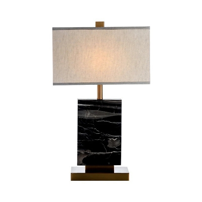 Rectangle Marble Slate Night Light Postmodern 1-Light Black Table Lamp with Fabric Lampshade