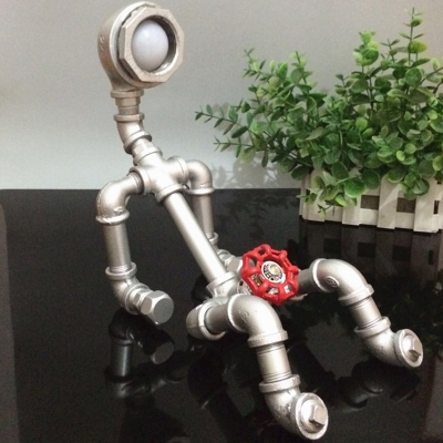 Silver Finish Bot Night Lamp Warehouse Metal Single Boys Bedroom Table Light with Water Valve Deco