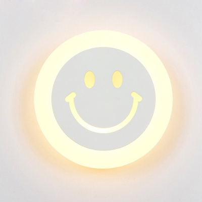 Smiling Emoji Bedroom Flush Wall Sconce Acrylic Simple LED Wall Mounted Lamp in Warm/White Light