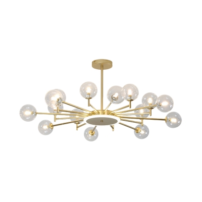 Sputnik Design Parlor Chandelier Clear/Frosted White Glass 12/16 Bulbs Postmodern Ceiling Hang Light in Black/Gold