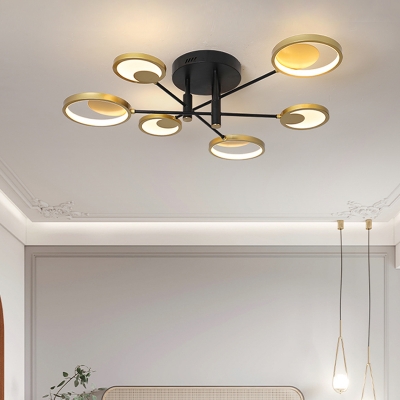 Sputnik Semi Flush Mount Light Contemporary Metal 4/6-Light Bedroom LED Ceiling Lamp in Warm/White Light
