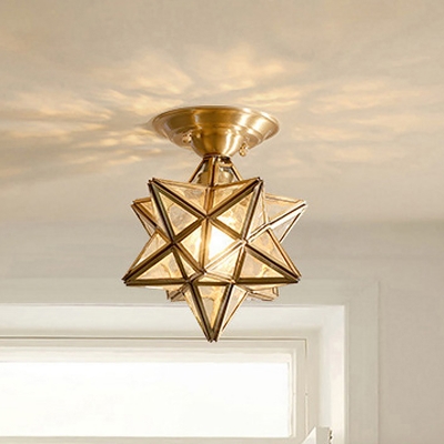 Star/Diamond Kitchen Ceiling Lighting Antique Clear Glass 1 Head Brass Flush Mount Light Fixture