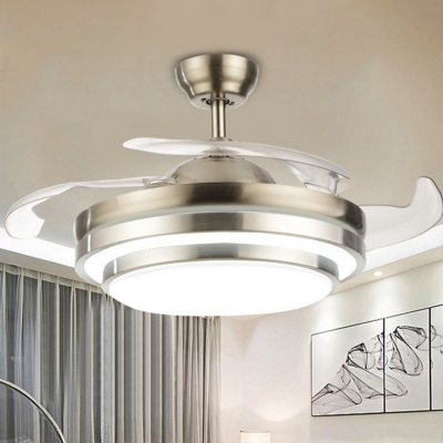 Tiers LED Semi Flush Mount Ceiling Light Modern Acrylic Silver 4 Blades Pendant Fan Lighting, 19