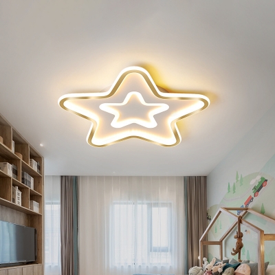 Ultrathin Round/Star/Square Ceiling Lighting Kids Style Metal Nursery LED Flush Mount Lamp in Gold