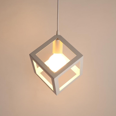 White Cube Pendant Light Fixture Loft Style Iron 1 Bulb Dining Table Suspended Lighting Fixture