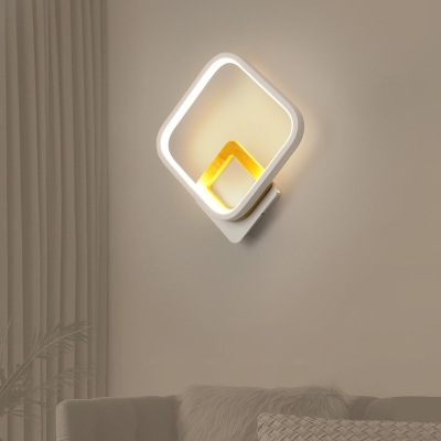 White Rhombus Wall Light Fixture Minimalist LED Metal Flush Mount Wall Sconce in Warm/White Light for Living Room