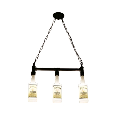 Wine Bottle Bistro Island Light Loft Frosted Glass 1/3/9-Light White Hanging Lamp with Piping Arm
