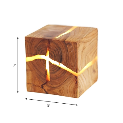 Wooden Crackle Design Cube Wall Sconce Simple Beige LED Mini Flush Mount Wall Light for Bedroom