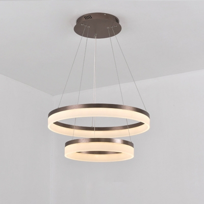 1/2/3-Layer Ring Bedroom Drop Pendant Acrylic Simplicity LED Chandelier Lighting in Brown