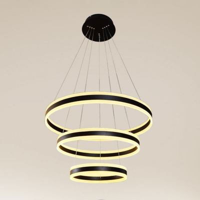 3 Layered Hoop Shaped Drop Pendant Contemporary Acrylic Living Room LED Chandelier in Black
