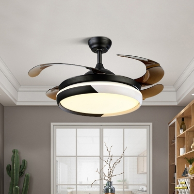 4-Blade Nordic Round Ceiling Fan Light Acrylic Living Room LED Semi Flush Mount Lamp in Black/Blue-White, 20