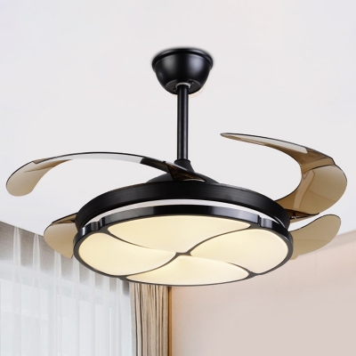Acrylic Petals 4-Blade Ceiling Fan Lamp Minimalism Black LED Semi Flush Mount Light Fixture, 19