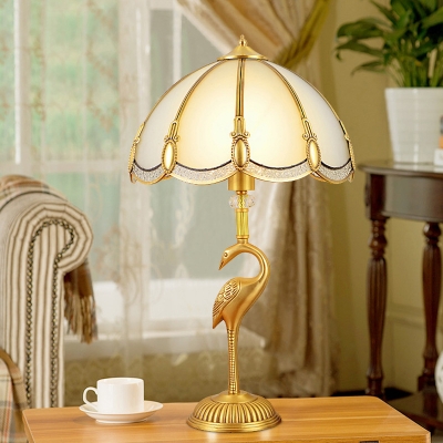 Brass Halcyon Night Table Light Antique Frosted Glass Single Living Room Nightstand Lamp with Bowl Shade