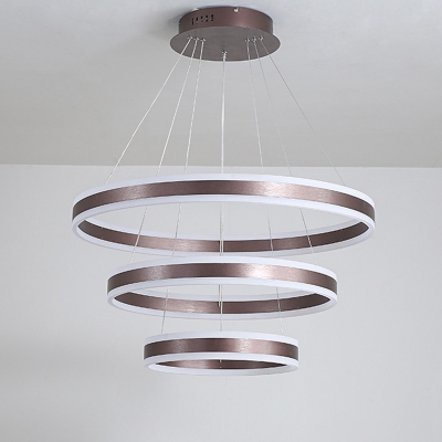 Coffee 2/3 Tiers Circle Chandelier Stylish Minimalist Acrylic LED Hanging Pendant Light