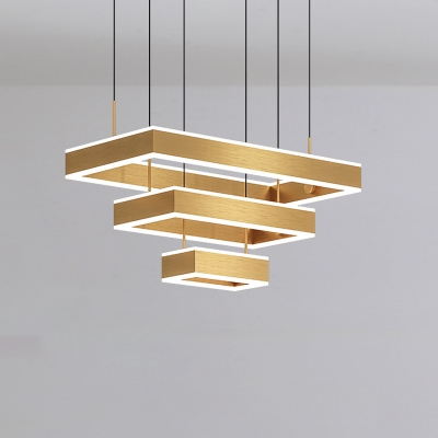 Contemporary LED Hanging Lamp Gold 2/3-Tiered Square/Rectangle Chandelier Pendant with Acrylic Shade