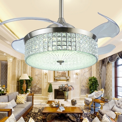 Crystal Encrusted Drum Ceiling Fan Light Stylish Modern 19