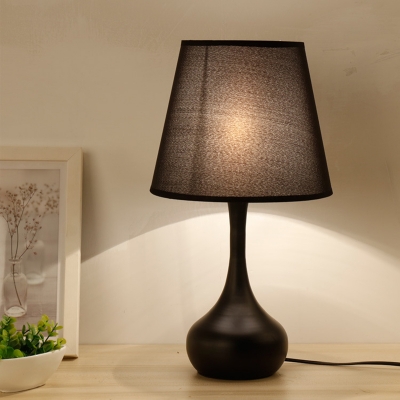 Cylinder/Teardrop Table Lighting Minimalist Metal Single Black/White Nightstand Lamp with Cone Fabric Shade