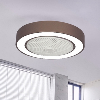 Dining Room LED Ceiling Fan Light Simplicity Grey/White/Pink 3-Blade Semi Flush Mount with Round Acrylic Shade, 22