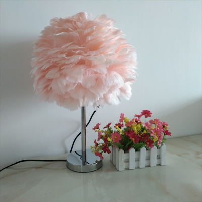 Feather Bloom Nightstand Light Stylish Modern 1-Light Grey/Red/Pink Table Light for Bedroom