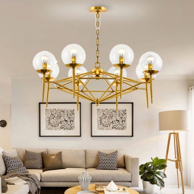 Gold Pyramid Chandelier Light Postmodern 8 Heads Clear Ball Glass Ceiling Hang Lamp