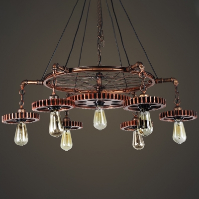 Iron Gear Hanging Chandelier Industrial 3/5/7 Bulbs Living Room Ceiling Suspension Lamp in Antique Bronze
