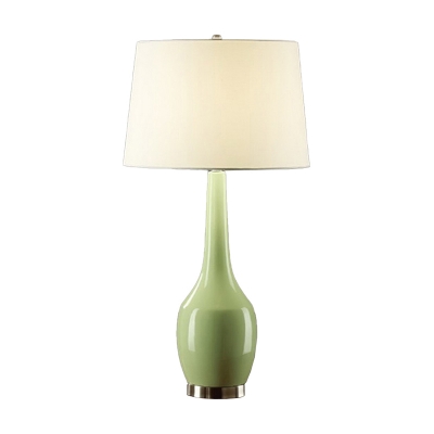 Long Neck Vase Table Lamp Modern Ceramics 1-Light Yellow/Blue/Green Nightstand Light with Drum Fabric Shade