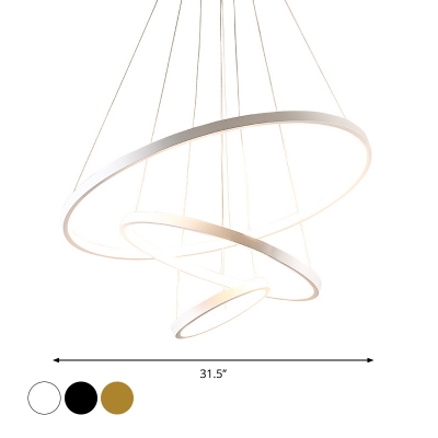 Loop Shaped Metal Pendant Light Fixture Simplicity 3-Head Black/White/Gold LED Chandelier over Table