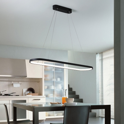 Metallic Oblong Slim Island Light Minimalist Black/White LED Hanging Pendant over Dining Table, 27