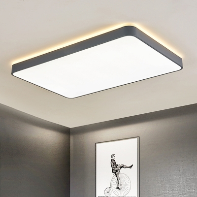 Minimalist LED Flush Mount Lighting Grey/White Square/Rectangle Ceiling Fixture with Acrylic Shade in Warm/White Light for Bedroom