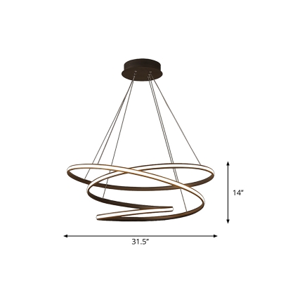Minimalist Style Seamless Curve Chandelier Aluminum Living Room LED Hanging Lamp in Coffee, 16