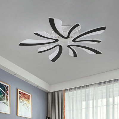 Minimalistic Coral Semi Flush Light Acrylic 3/5-Head Bedroom LED Ceiling Mount Lamp in Black, Warm/White Light