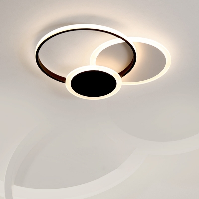 Multi-Circle Aluminum Flush Light Fixture Contemporary Black/White LED Ceiling Mount Lamp in Warm/White Light, 16.5
