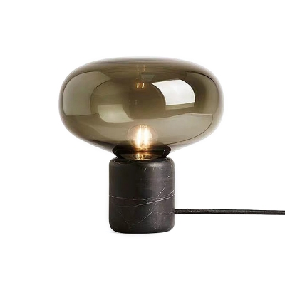 Oval Smoke Grey Glass Table Light Postmodern 1 Bulb Black Nightstand Lamp with Cylinder Marble Pedestal