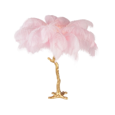 Pink Palm Tree Table Light Novelty Nordic 1 Head Feather Nightstand Lamp for Girls Room