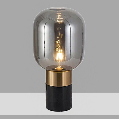 Postmodern Pill Capsule Night Lamp Smoke/Amber Glass Single-Bulb Bedside Table Lighting in Black/White