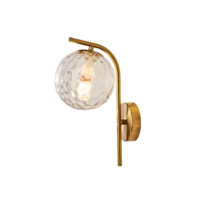 Postmodern Single Wall Lighting Gold Mini Moon/Ball Shaped Sconce Light with Grey/White/Clear Glass Shade and Curved Arm